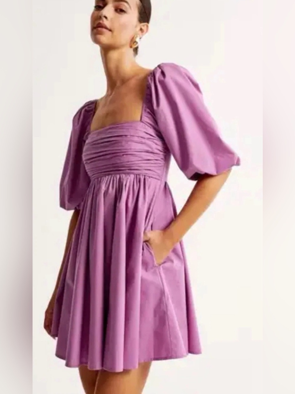 The Abercrombie & Fitch Emerson Poplin Puff Sleeve Mini Dress Purple Size M